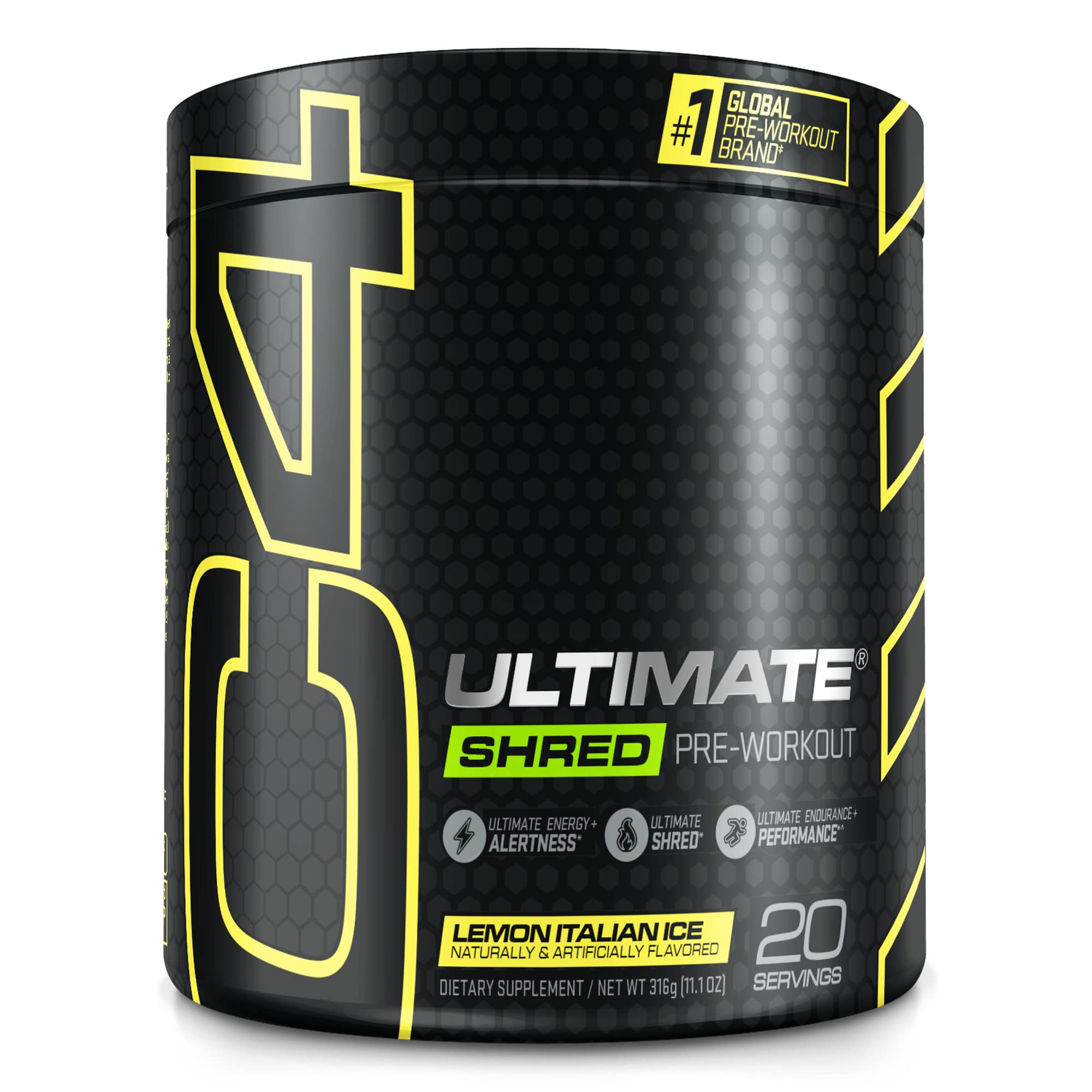 Book Cover Cellucor C4 Ultimate Shred Pre Workout Powder, Fat Burner for Men & Women, Metabolism Supplement with Ginger Root Extract, Lemon Italian Ice, 20 Servings Lemon Italian Ice 20.0 Servings (Pack of 1)