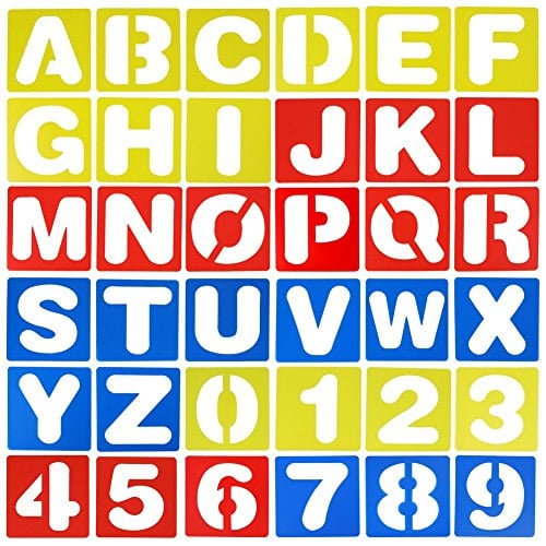 Book Cover PORTOWN 36 Pieces Alphabet and Number Stencils Set Plastic Letter Stencils for Learning, Painting,Scrapbooking and DIY Crafts, 4 inches