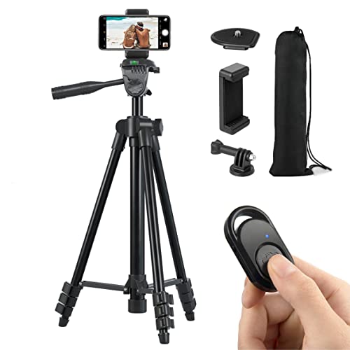 Book Cover Polarduck Camera Mount Phone Tripod Stand: 51-Inch 130cm Lightweight Travel Tripod for iPhone with Remote & Phone Holder & GoPro Adapter Compatible with iPhone & Android Cell Phone | Matte Black