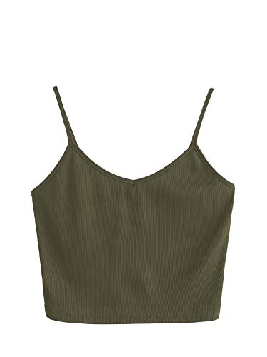 Book Cover SheIn Women's Casual V Neck Sleeveless Ribbed Knit Cami Crop Top