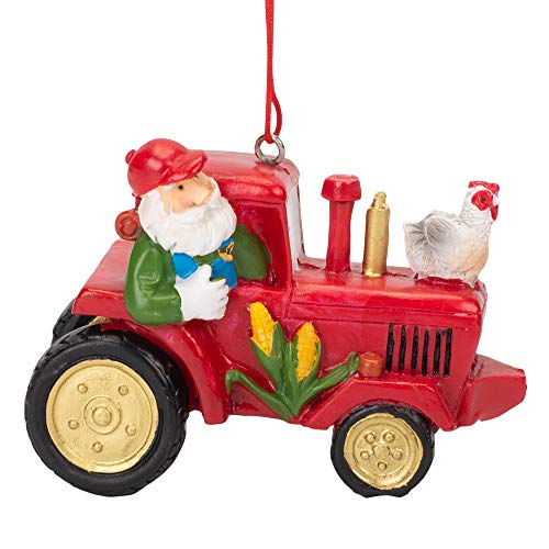 Book Cover Midwest-CBK Santa Driving Tractor Festive Red 3 x 2 Resin Stone Christmas Ornament