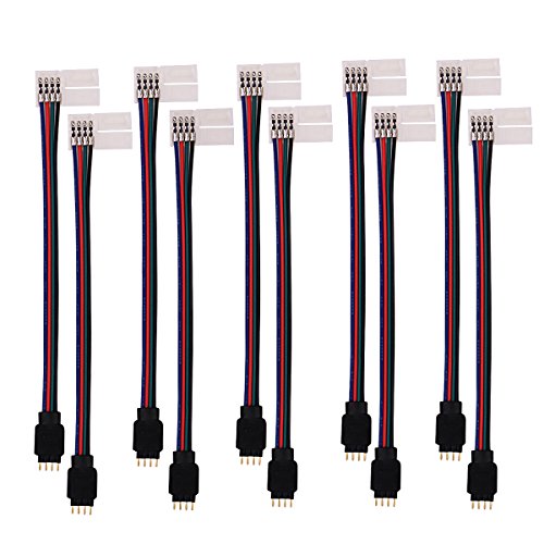Book Cover 5050 RGB 4 Pin LED Strip Connector, Fntek 10pcs 10mm Strip to Power Adaptor Snap Down 4 Pin Connector for 5050 RGB Flexible LED Strip Lights