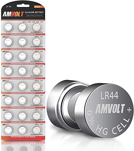 Book Cover AmVolt- Pack of 24 LR44 Batteries AG13 SR44 357 303 Premium Alkaline Non Rechargeable Button Battery, 1.5 Volt Small Batteries for Watches Clocks & Electronic Devices