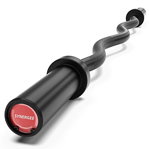 Book Cover Synergee Commercial EZ Curl Olympic Bar Black Phosphate with Powder Coated Brass Bushings Excellent for Bicep Curls and Triceps Extensions