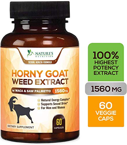 Book Cover Premium Horny Goat Weed Extract for Men & Women 1560mg - Made in USA - [10X Strength Icariins] with Maca, Tribulus, L-Arginine, Saw Palmetto & Tongkat Ali, Energy, Stamina, Performance - 60 Capsules