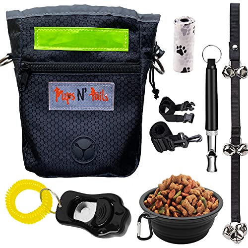 Book Cover PupsNTails Dog Training Kit - Puppy and Dog Training Treat Pouch,Adjustable Training Clicker,House Training Doorbells,Collapsible Dog Bowl,Whistle-Tools for Small to Large Dogs