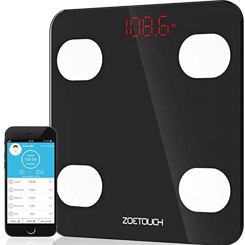 Book Cover Body Fat Scale, ZOETOUCH Smart Digital Bathroom Weight Scale with iOS and Android APP Wireless Body Composition Analyzer Fitness Health Monitor Capacity up to 180 kg/396 lbs