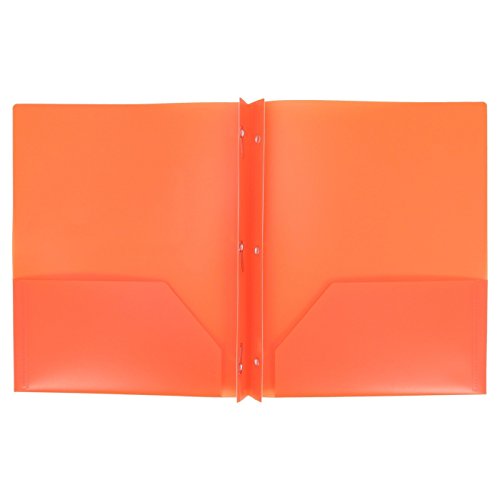 Book Cover Plastic Folder with Prongs 2 Pocket - (Orange)