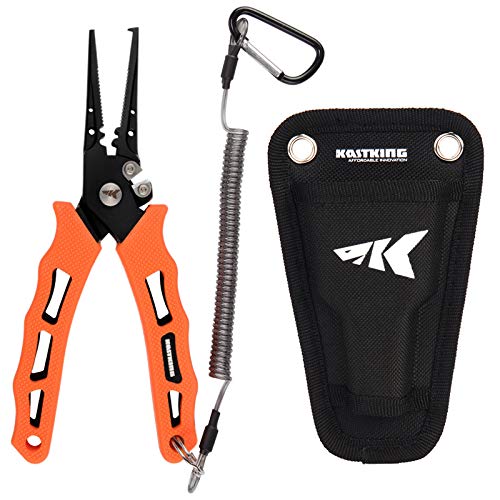 Book Cover KastKing Cutthroat 7 inch Fishing Pliers, 420 Stainless Steel Fishing Tools, Saltwater Resistant Fishing Gear, Tungsten Carbide Cutters, Corrosion Resistant Polymer Coating, 7'’Split Ring Nose, Orange