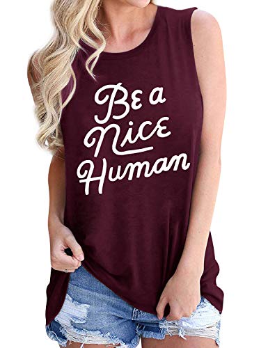 Book Cover Nlife Women Summer Be A Nice Human Letter Print Tank Top Solid Color Round Neck Sleeveless Tank Top