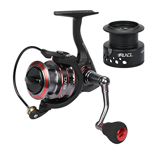 Book Cover RUNCL Spinning Reel Grim II, Spinning Fishing Reel - Spare Spool, 10+1 Stainless Steel Shielded Bearings, Sealed Triple Carbon Drag, NCTM Brass Pinion Gear, Oversized EVA Knob (Black)