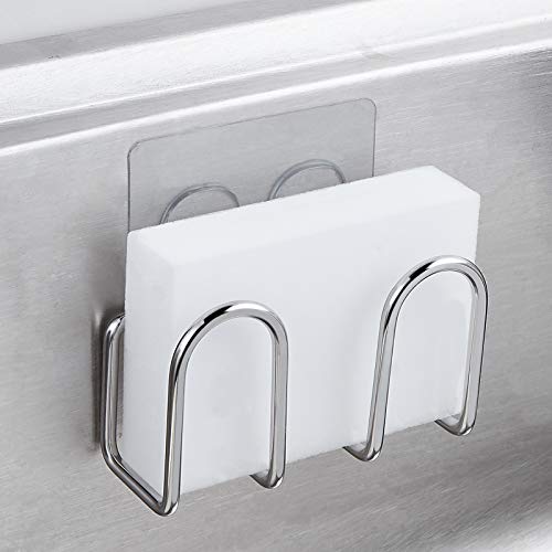 Book Cover Sponge Holder Sink Caddy for Kitchen Accessories, No Drilling Adhesive ,Rustproof SUS304 Stainless Steel