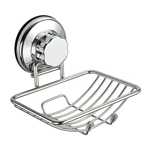 Book Cover SANNO Soap Dish Holder with Suction Cup, Vacuum Bar Soap Sponge Holder for Shower, Bathroom, Tub and Kitchen Sink - rust proof stainless steel