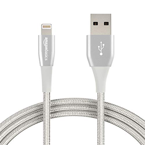 Book Cover AmazonBasics Double Nylon Braided USB A Cable with Lightning Connector, Premium Collection - 6 Feet (1.8 Meters) - Silver