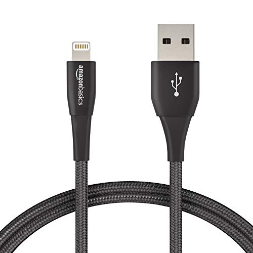 Book Cover Amazon Basics Double Nylon Braided USB A Cable with Lightning Connector, Premium Collection - 3 Feet (0.9 Meters) - Black