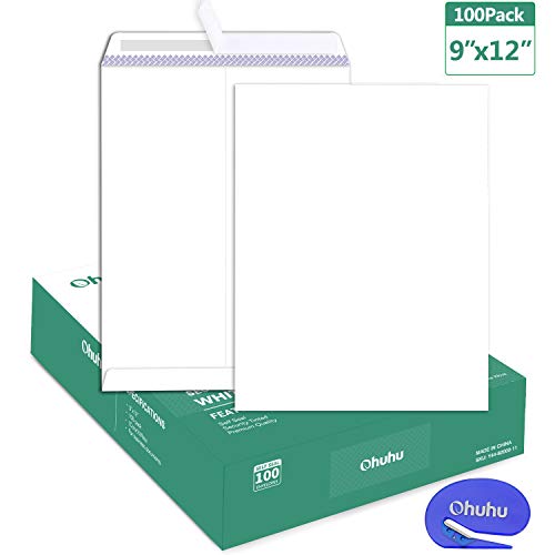 Book Cover 100 9 x 12 Self Seal Security White Catalog Envelopes Ohuhu, for Business Documents, Secure Mailing, Photos, Ultra Strong Quick-Seal, 100 Envelope with Letter Opener, 28 lb