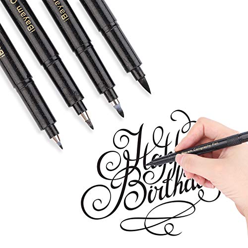 Book Cover Hand Lettering Pen, 4 Sizes Black Calligraphy Pens Brush Markers Set for Beginners Signature Writing Art Drawing Illustration Sketching Bullet Journaling, Planner, Design, Refillable
