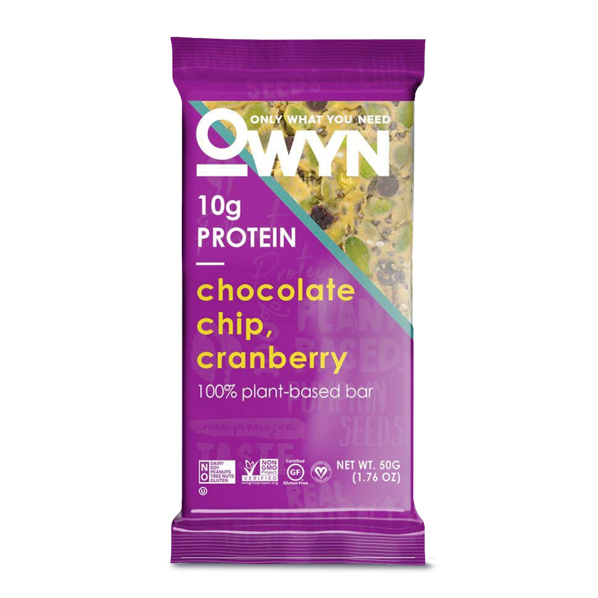 Book Cover OWYN Only What You Need 100% Plant-Based Bars, Chocolate Chip & Cranberry, Gluten-Free, Dairy-Free, Soy-Free, Allergy Friendly, Vegan 12 Pack
