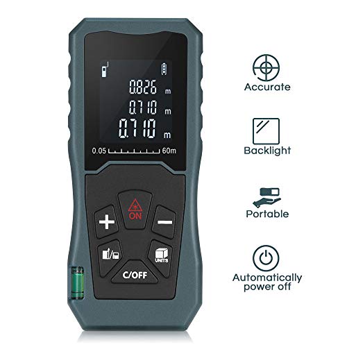 Book Cover Digital Laser Distance Meter 197FT/ 60M,InLife Backlit LCD Laser Measure, Laser Measuring Device with Single-distance, Continuous, Area, Volume Measurement and Pythagorean Modes