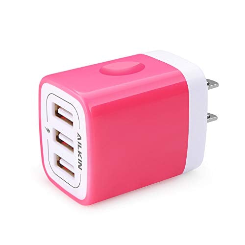 Book Cover Ailkin 3 USB Wall Charger(Rose), Multiport Charger Plug Adapter, Fast Power Block, Travel Home Charger Station Block Cube Replacement for iPad/iPhone/Samsung/LG/Huawei/HTC/Sony and More Cell Phone