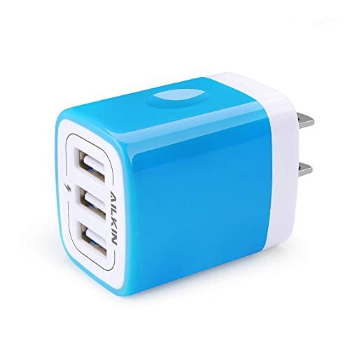 Book Cover USB Charger Multi Port, Ailkin Micro USB Charger Charging Block USB Wall Plug Travel Charger Outlet Fast Charger Brick USB Charging Block Compatible iPhone iPad, iPhone, and iWatch (Blue/3Port)