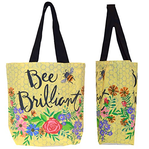Book Cover Shopper Tote Bag - Floral Design Bee Brilliant, Eco-Friendly Reusable Multipurpose Canvas Grocery Bag