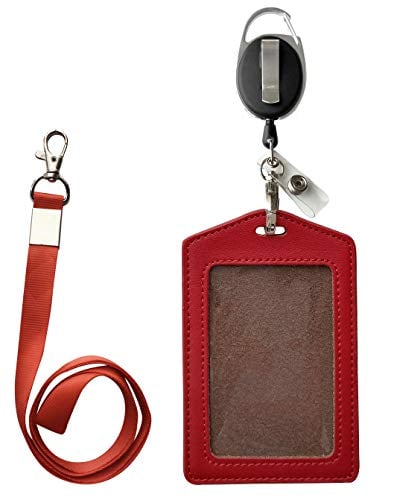 Book Cover ID Card Case + Heavy Duty Lanyard+ Badge Holder Retractable Reel Carabiner (Card Holder ID Case Black)