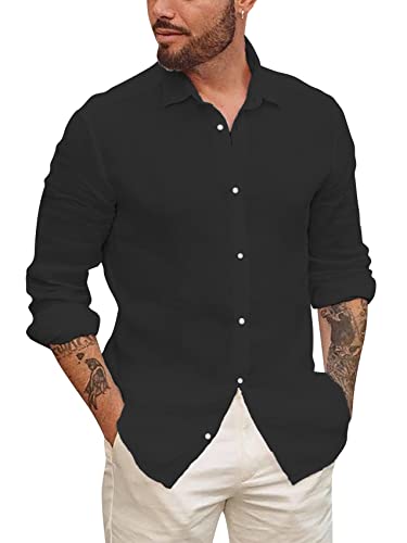 Book Cover Mens Button Up Shirts Long Sleeve Linen Beach Casual Cotton Summer Lightweight Tops