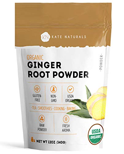 Book Cover Ginger Root Powder Organic by Kate Naturals. Ground. Perfect For Tea, Smoothies and Cooking. Fresh Ginger Taste & Fragrance. Large Resealable Bag. Gluten-Free and Non-GMO. 1-Year Guarantee (12oz)