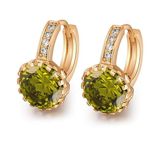 Book Cover 18K Yellow Gold Plated Jewelry 9mm Flower Round Topaz Zircon Drop Hoop Women Party Earrings Wedding - Green/Red/White (Green)