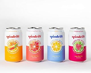 Book Cover Spindrift Sparkling Water, 4 Flavor Variety Pack, Made with Real Squeezed Fruit, 12 Fluid Ounce Cans, Pack of 20 Seltzer Water Cans
