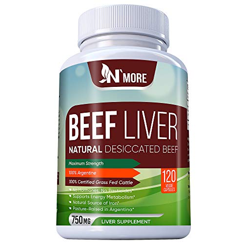 Book Cover N'More Desiccated Liver Capsules, Certified 100% Grass Fed Undefatted Argentine Natural Beef Liver Supplements, 120 Capsules, 750mg per Capsule