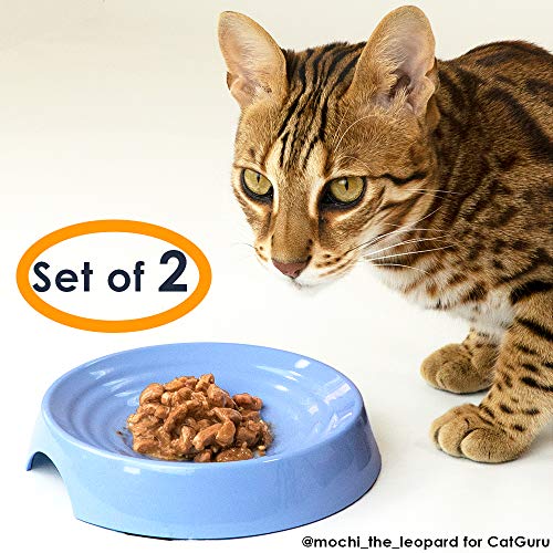 Book Cover CatGuru Premium Whisker Stress Free Cat Food Bowls, Cat Food Dish. Provides Whisker Stress Relief and Prevents Overfeeding! (Round - Set of 2 Bowls, Atlantis)