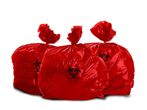 Book Cover OakRidge Products Heavy Duty 10 Gallon Biohazard Waste Bags (Roll of 25) - Hospital Grade Small Red