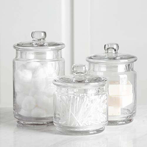 Book Cover Whole Housewares Clear Glass Apothecary Jars-Cotton Jar-Bathroom Storage Organizer Canisters Set of 3