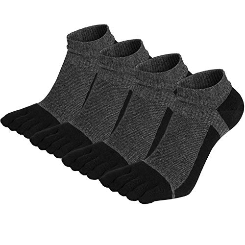 Book Cover Vwell Toe socks Cotton Running Five Finger Socks For Men Women Sport Socks 4 Pairs,Size 7-11 - Black - One size