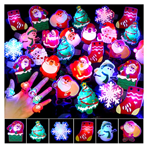 Book Cover Coluans Christmas Stocking Stuffer 50Pcs Christmas Party Favors for Kid Christmas LED Ring Light Up Rings Christmas Toys Glow in The Dark LED Flash Rings Non Candy Gift Bag Fillers NEW VERSION