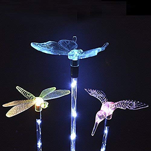 Book Cover Garden Solar Lights Outdoor Decorative - 3 Pack Multi-Color Changing LED Landscape Solar Lights, with a White LED Stake Light Butterfly Hummingbird Dragonfly for Garden Patio Pathway Backyard