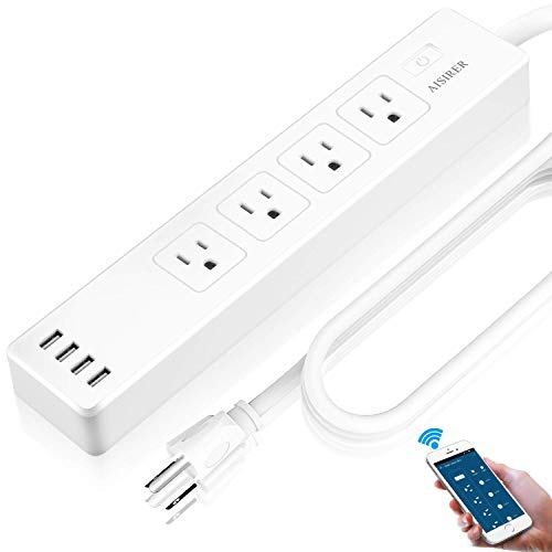 Book Cover WiFi Smart Power Strip Socket Surge Protector Outlet 4 Smart AC Plugs and 4 USB Charging Ports, APP Remote Control, Voice Controlled by Alexa Echo Dot and Google Home, 6ft Extension Cord AISIRER