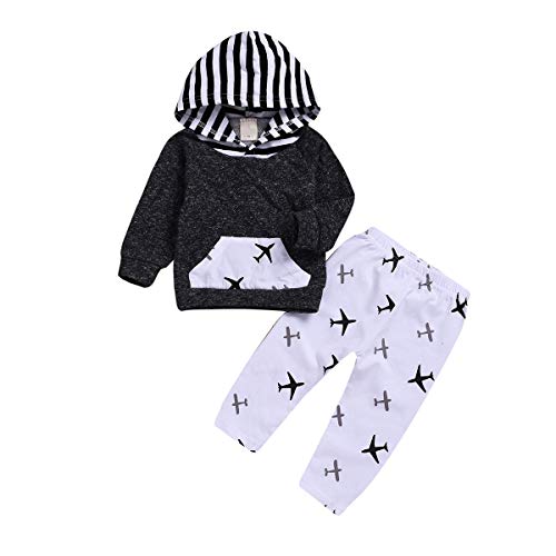 Book Cover XiaoReddou Toddler Infant Baby Airplane Long Sleeve Hoodie Tops Sweatsuit Pants Outfit Set (Gray, White, 0-6months)