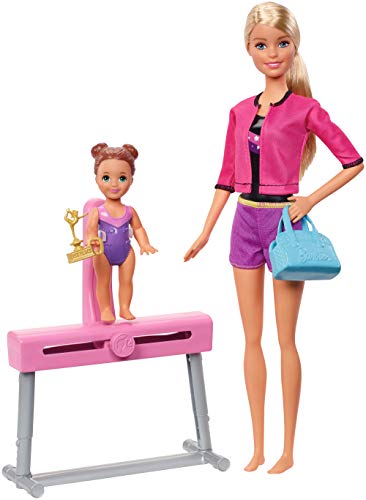 Book Cover Barbie Gymnastics Coach Dolls & Playset with Blonde Coach Barbie Doll, Brunette Small Doll and Balance Beam with Sliding Mechanism, Gift for 3 to 7 Year Olds [Amazon Exclusive]
