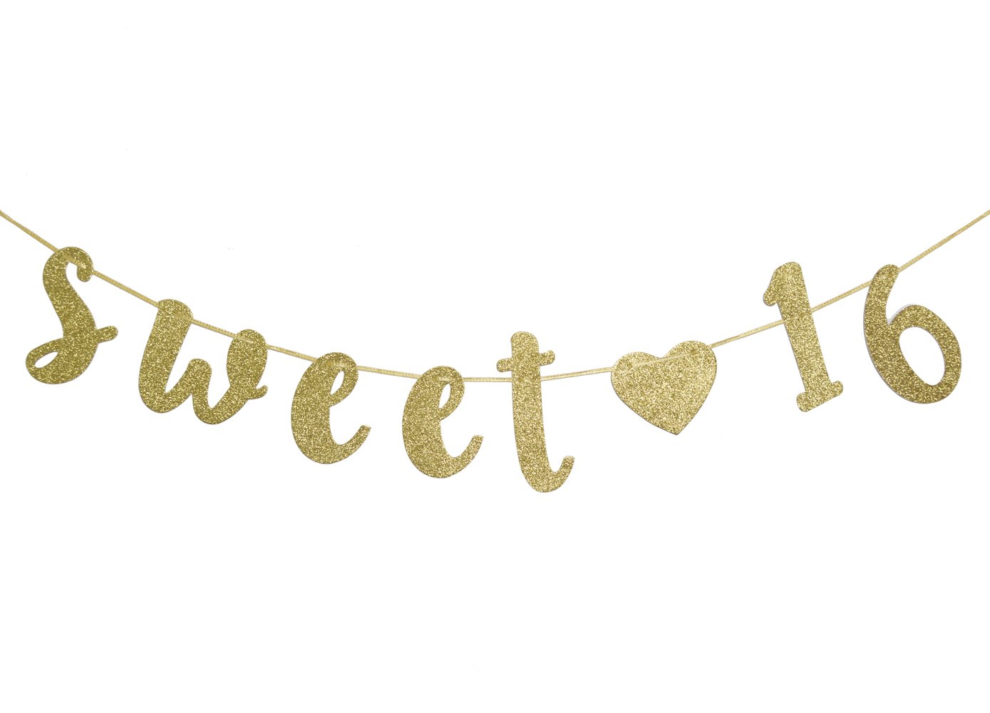 Book Cover Sweet 16 Birthday Banner Glitter Sixteen Decoration 16th Birthday Pre-Strung Party Decor Supplies Cursive Bunting Photo Booth Props Sign Gold