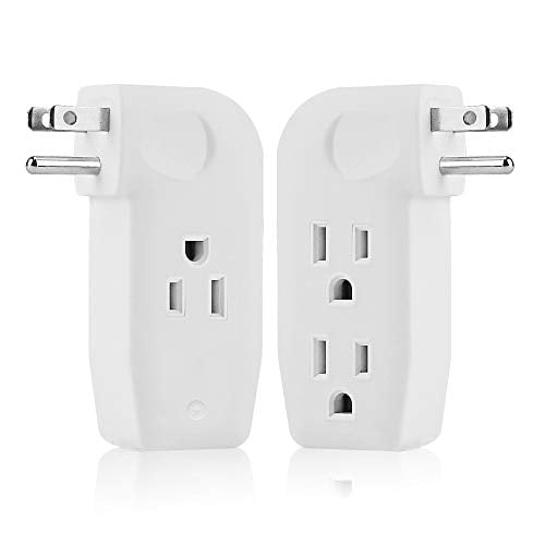 Book Cover 3 Way Outlet Vertical Wall Tap Splitter Adapter with 3 Prong Plug for Behind Furniture, Hard Plastic,UL Listed,2PK
