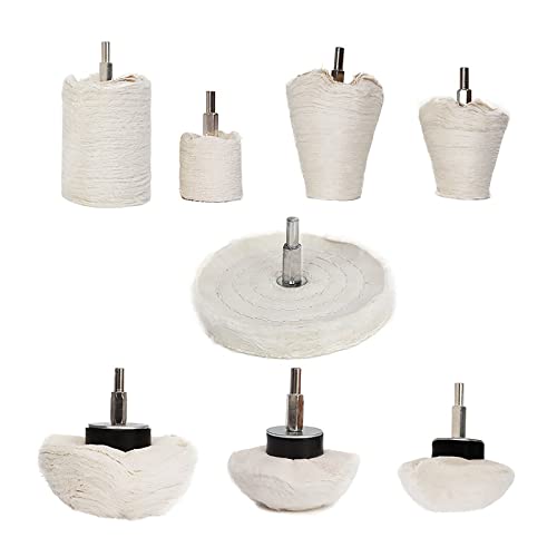 Book Cover Buffing Polishing Wheel for Drill - 8Pcs Polishing Wheel Cone/Column/Mushroom/T-Shaped Wheel Grinding Head with 1/4 Handle for Manifold/Aluminum/Stainless Steel/Chrome etc.