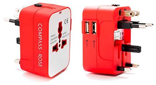 Book Cover Best International Travel Adapter for Europe, Asia (Universal Travel Plug Charger with World USB Adapter) Red, by Travel Fashion Girl