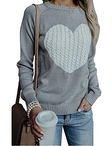 Book Cover shermie Women's Pullover Sweaters Long Sleeve Crewneck Cute Heart Knitted Sweaters
