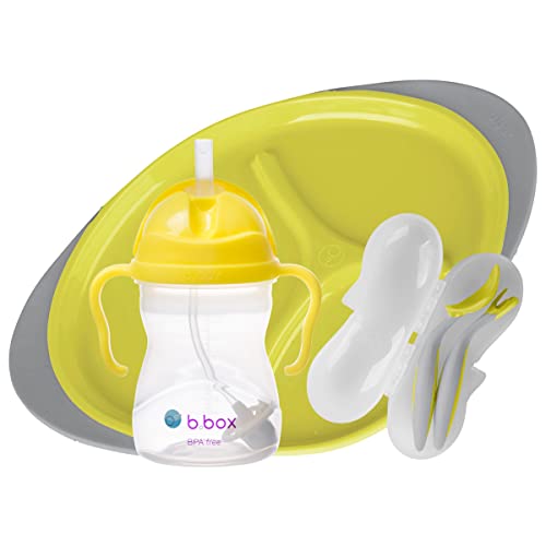 Book Cover b.box 4 in 1 Baby Feeding Set | Includes Sippy Cup, Cutlery Set and Divided Plate | BPA Free, Dishwasher Safe | for Toddlers & Babies 6 mo+ (Lemon Sherbet)