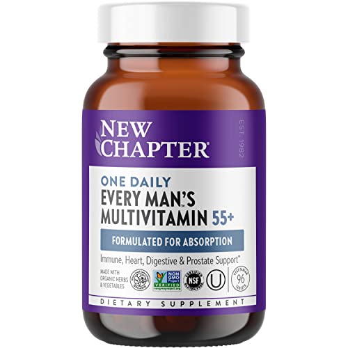 Book Cover New Chapter Men's Multivitamin 50 Plus for Brain, Heart, Digestive, Prostate & Immune Support with 20+ Nutrients + Astaxanthin - Every Man's One Daily 55+, Gentle on The Stomach - 96 ct