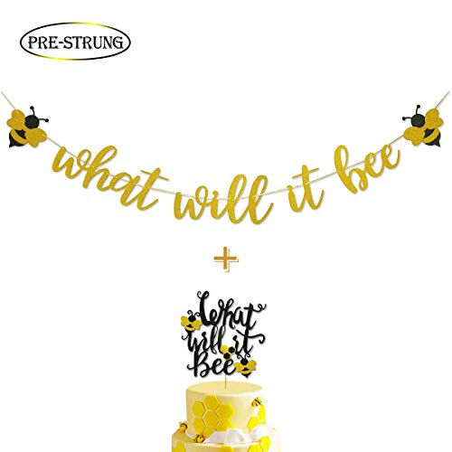 Book Cover What Will It Bee Gold Glitter Banner for Bumble Bee Gender Reveal Party Baby Shower Decoration
