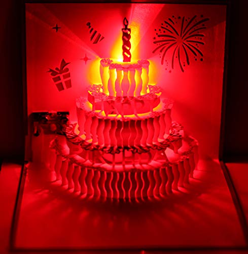 Book Cover 3D Pop Up Greeting Cards LED Light Happy Birthday Music Card Postcards (Birthday Cake)